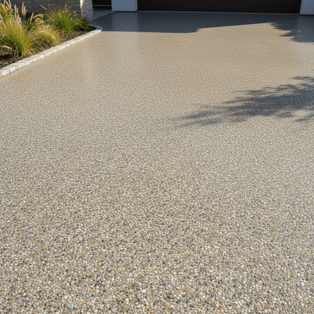 Resin-bound aggregate driveway showing seamless finished surface