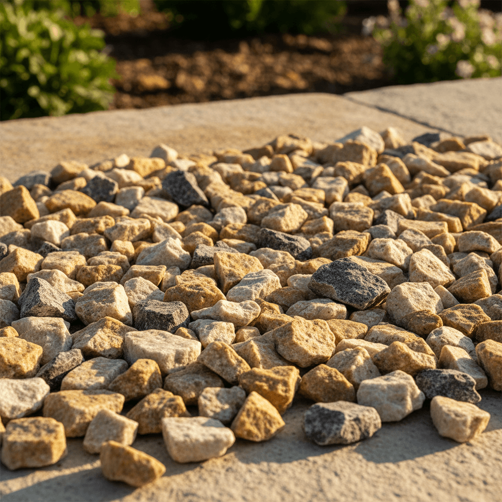 Crushed granite close-up showing multi-coloured angular stones